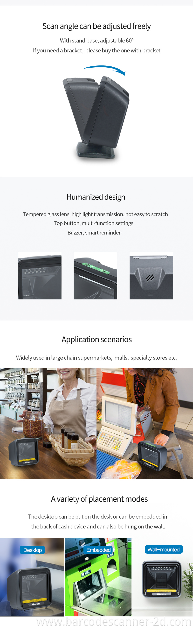 Wisnon High Efficiency 2D Desktop Supermarket Omnidirectional Barcode Scanner